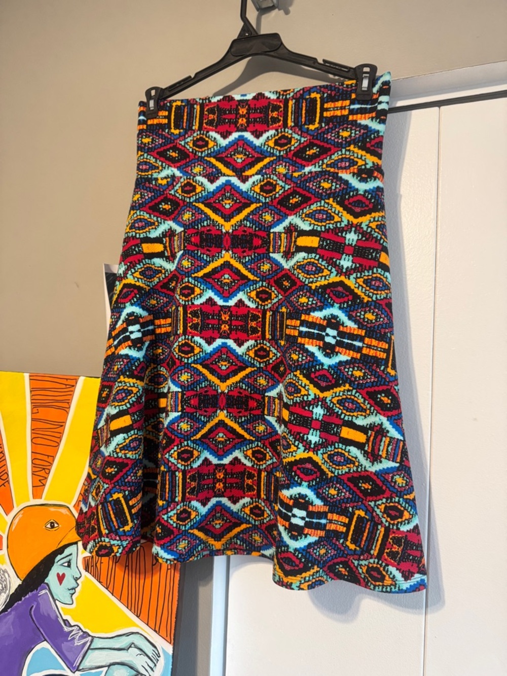Bright Southwestern A-Line Skirt Red Orange Blue Western Cowgirl sz medium - Picture 2 of 6